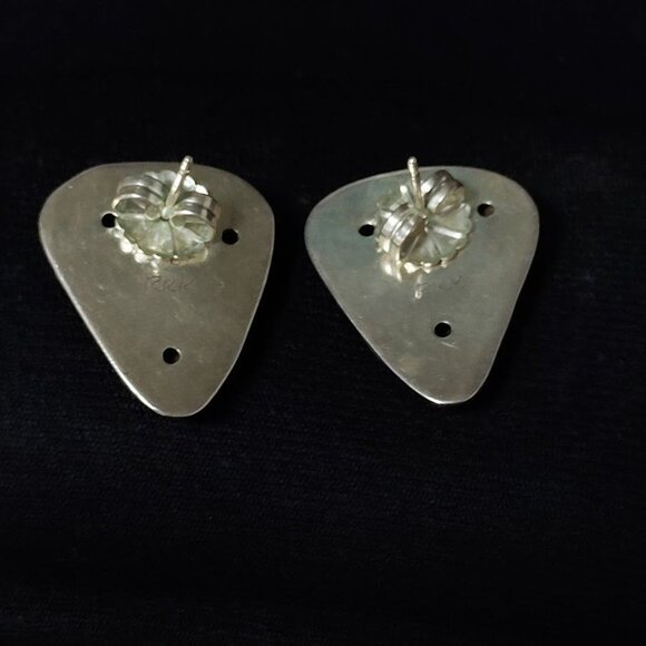 RKK Art Deco 80's Vintage Silver Triangle Stud Earrings with Screw Back - Picture 2 of 6